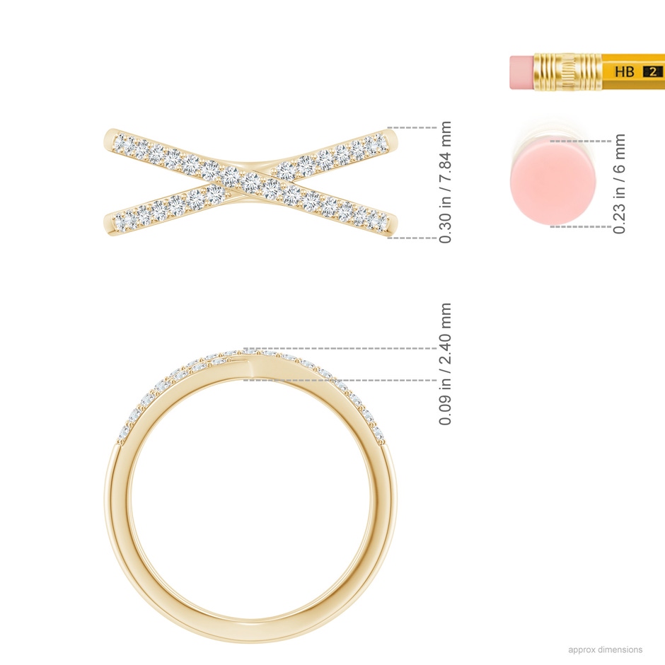 1.35mm GVS2 Prong-Set Diamond Criss Cross Ring in 18K Yellow Gold ruler