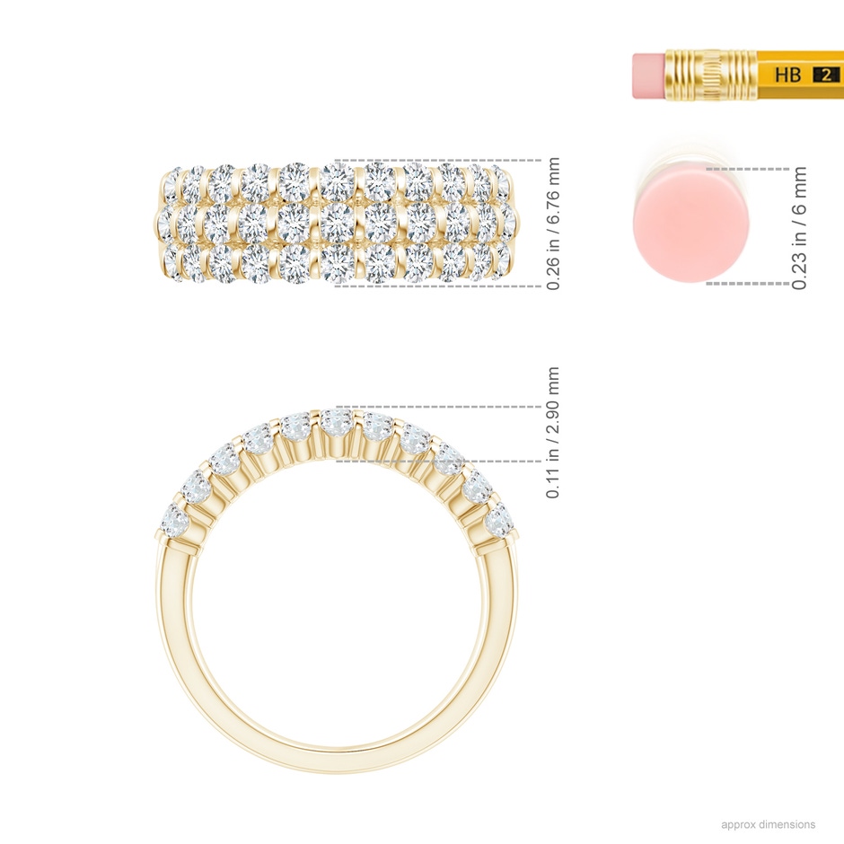 2.2mm GVS2 Three Row Bar-Set Diamond Anniversary Ring in Yellow Gold ruler