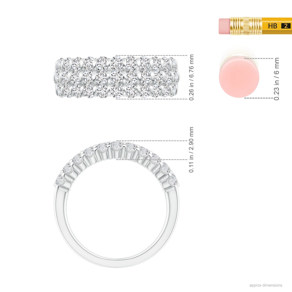 2.2mm HSI2 Three Row Bar-Set Diamond Anniversary Ring in White Gold ruler