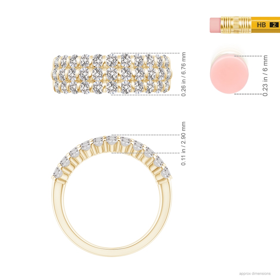 2.2mm IJI1I2 Three Row Bar-Set Diamond Anniversary Ring in Yellow Gold ruler