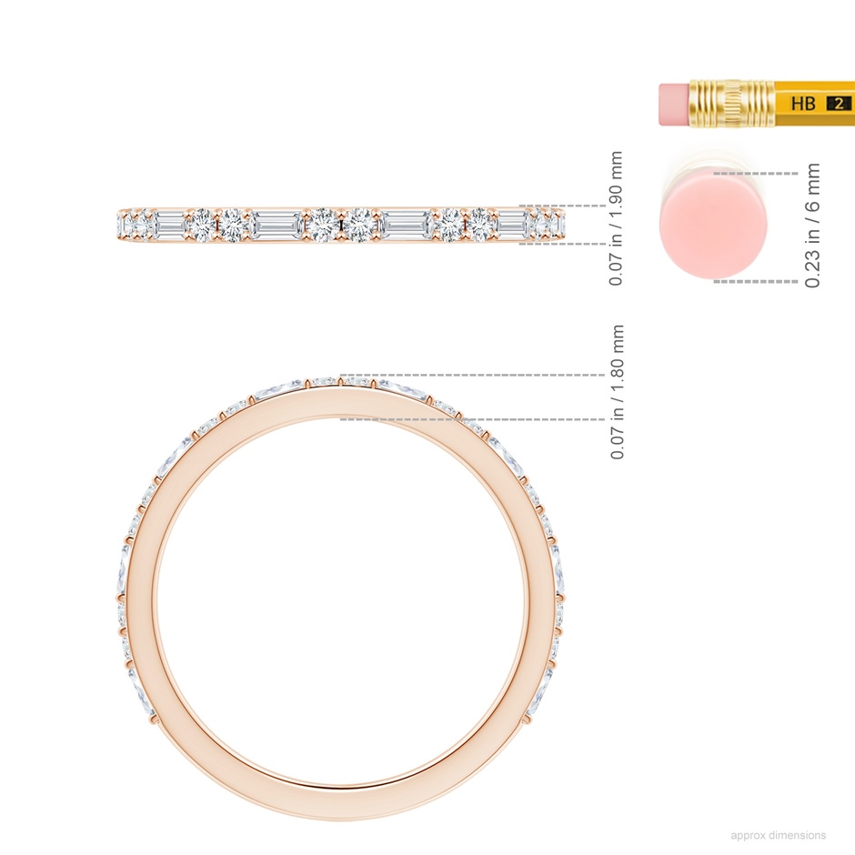 2.5x1.25mm GVS2 Baguette & Round Diamond Half Eternity Stackable Ring in Rose Gold ruler