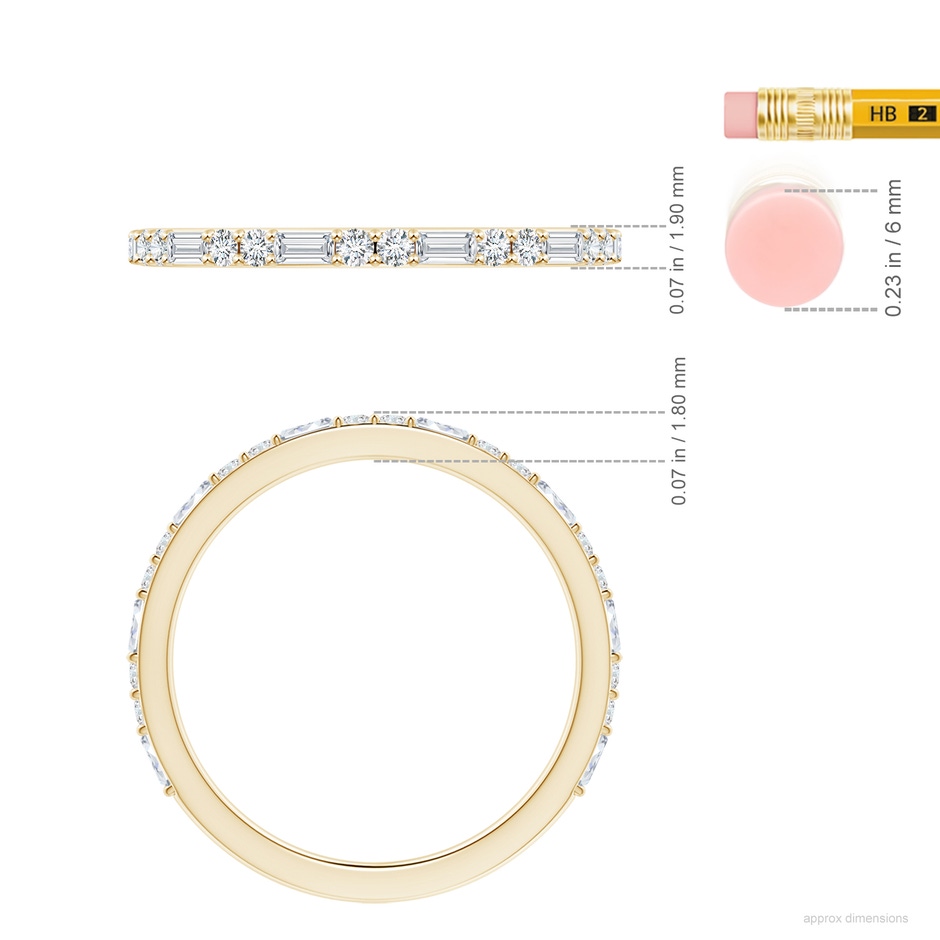 2.5x1.25mm GVS2 Baguette & Round Diamond Half Eternity Stackable Ring in Yellow Gold ruler