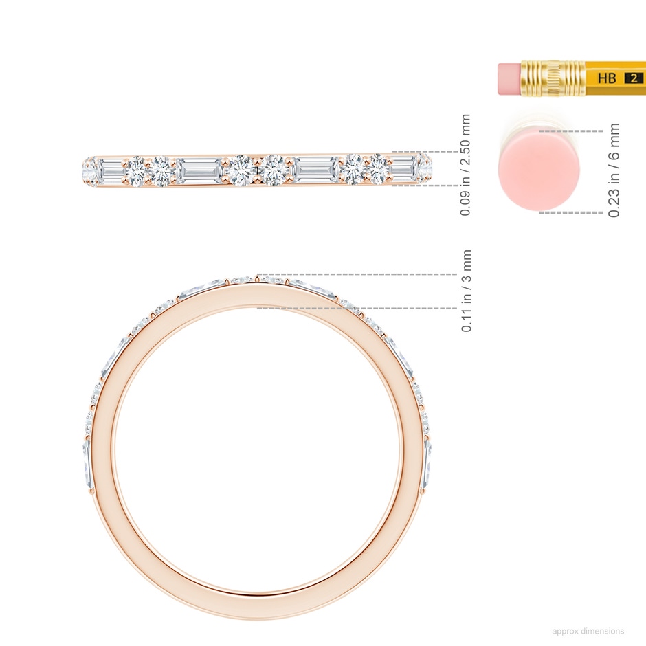 3x1.5mm GVS2 Baguette & Round Diamond Half Eternity Stackable Ring in 18K Rose Gold ruler