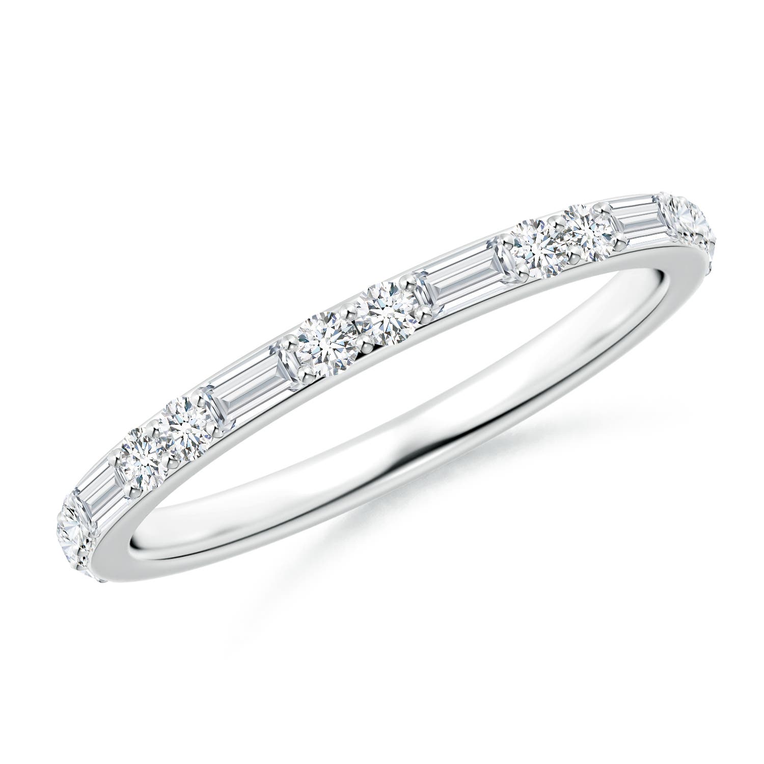 3x1.5mm GVS2 Baguette & Round Diamond Half Eternity Stackable Ring in 18K White Gold
