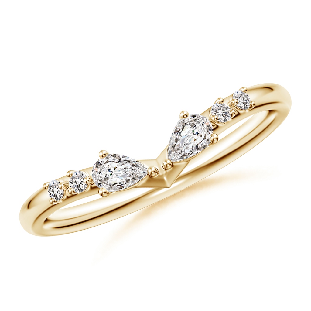 4x2.5mm IJI1I2 Pear and Round Diamond V-Shaped Wedding Ring in Yellow Gold