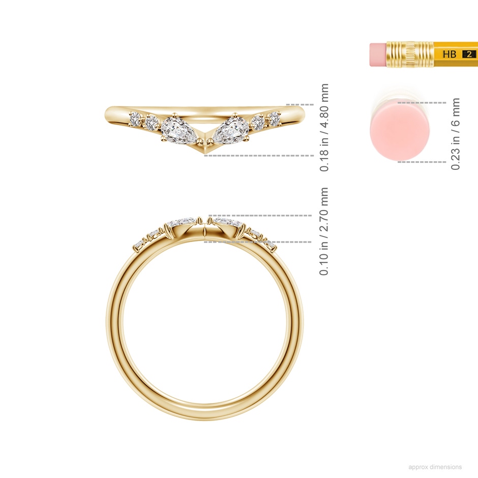 4x2.5mm IJI1I2 Pear and Round Diamond V-Shaped Wedding Ring in Yellow Gold ruler