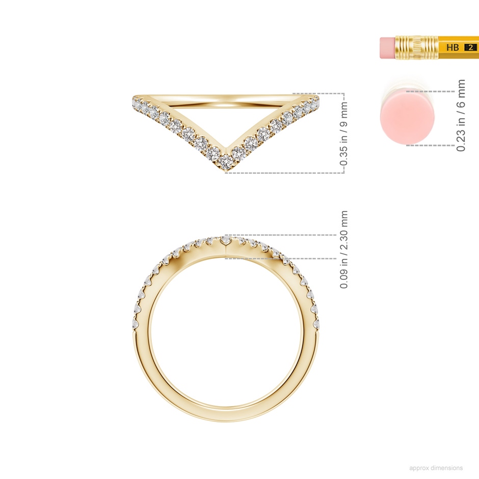 1.5mm IJI1I2 Diamond V-Shaped Contoured Wedding Ring in Yellow Gold ruler