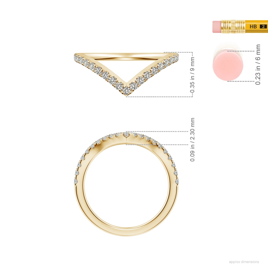 1.5mm KI3 Diamond V-Shaped Contoured Wedding Ring in 18K Yellow Gold ruler