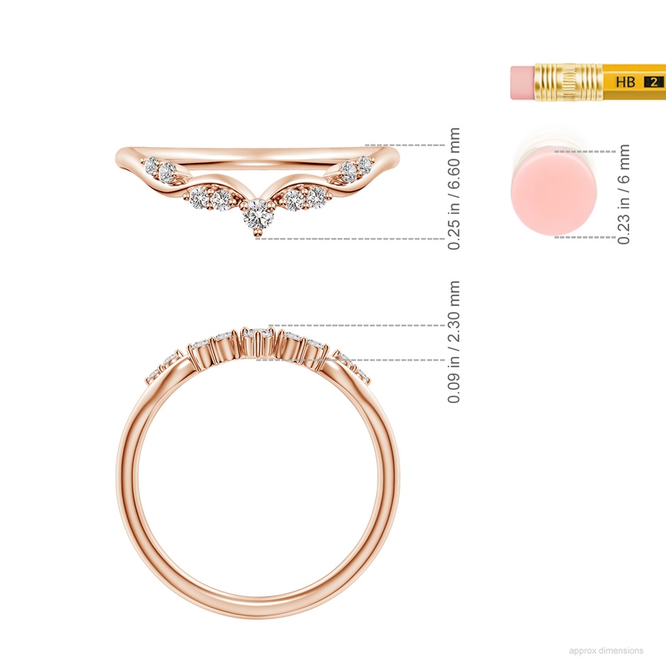 2.1mm IJI1I2 Prong-Set Round Diamond Crown Wedding Ring in Rose Gold ruler