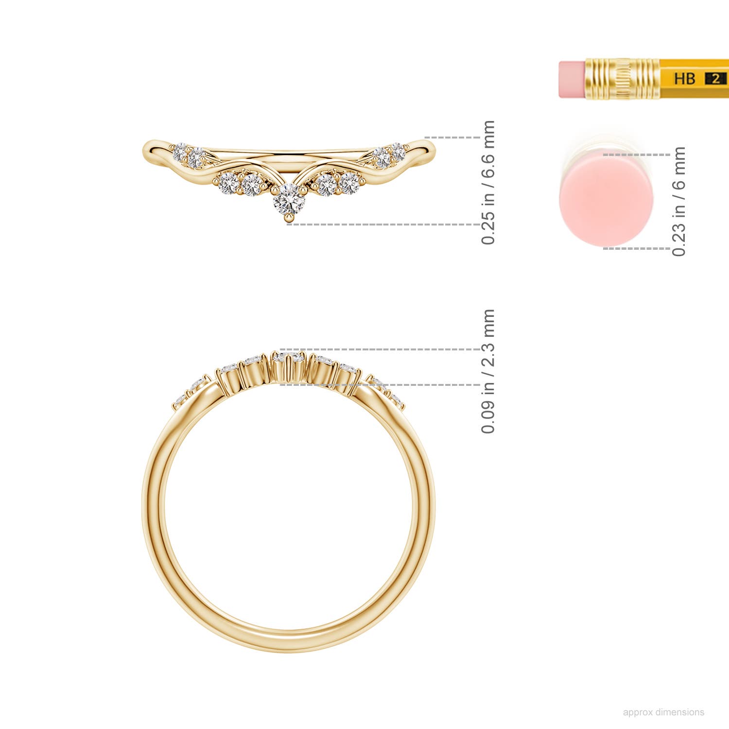 2.1mm IJI1I2 Prong-Set Round Diamond Crown Wedding Ring in Yellow Gold - ruler