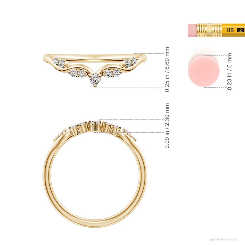 2.1mm IJI1I2 Prong-Set Round Diamond Crown Wedding Ring in Yellow Gold ruler