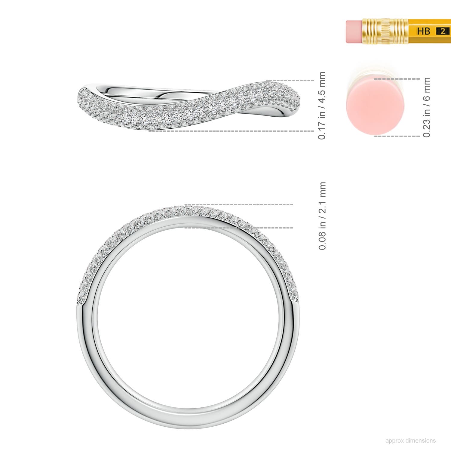 1mm IJI1I2 Diamond Curved Stackable Wedding Ring in White Gold - ruler