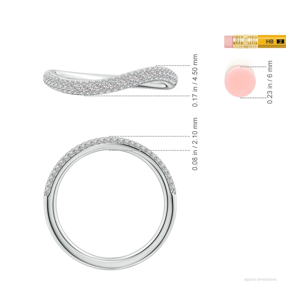 1mm IJI1I2 Diamond Curved Stackable Wedding Ring in White Gold ruler