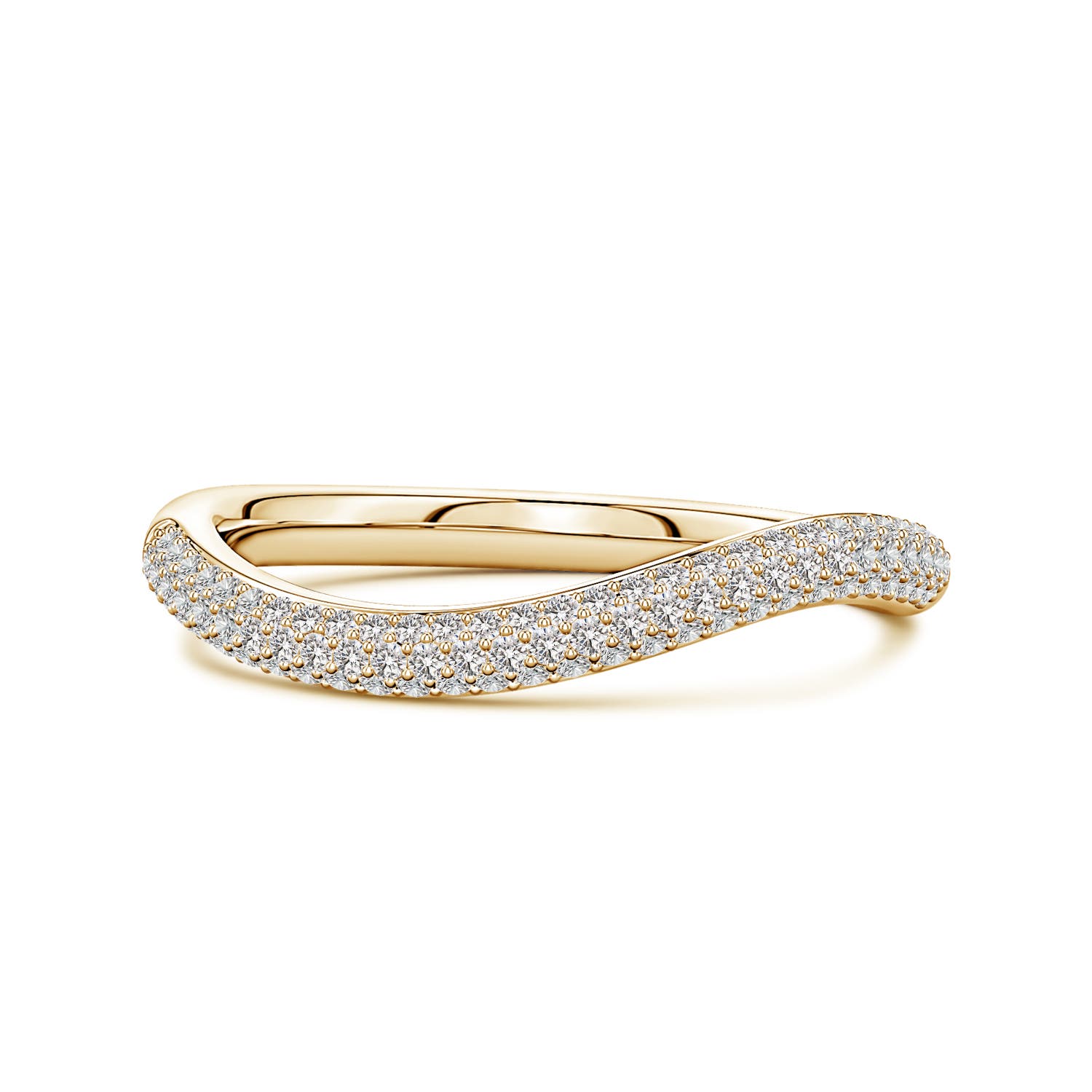 1mm IJI1I2 Diamond Curved Stackable Wedding Ring in Yellow Gold