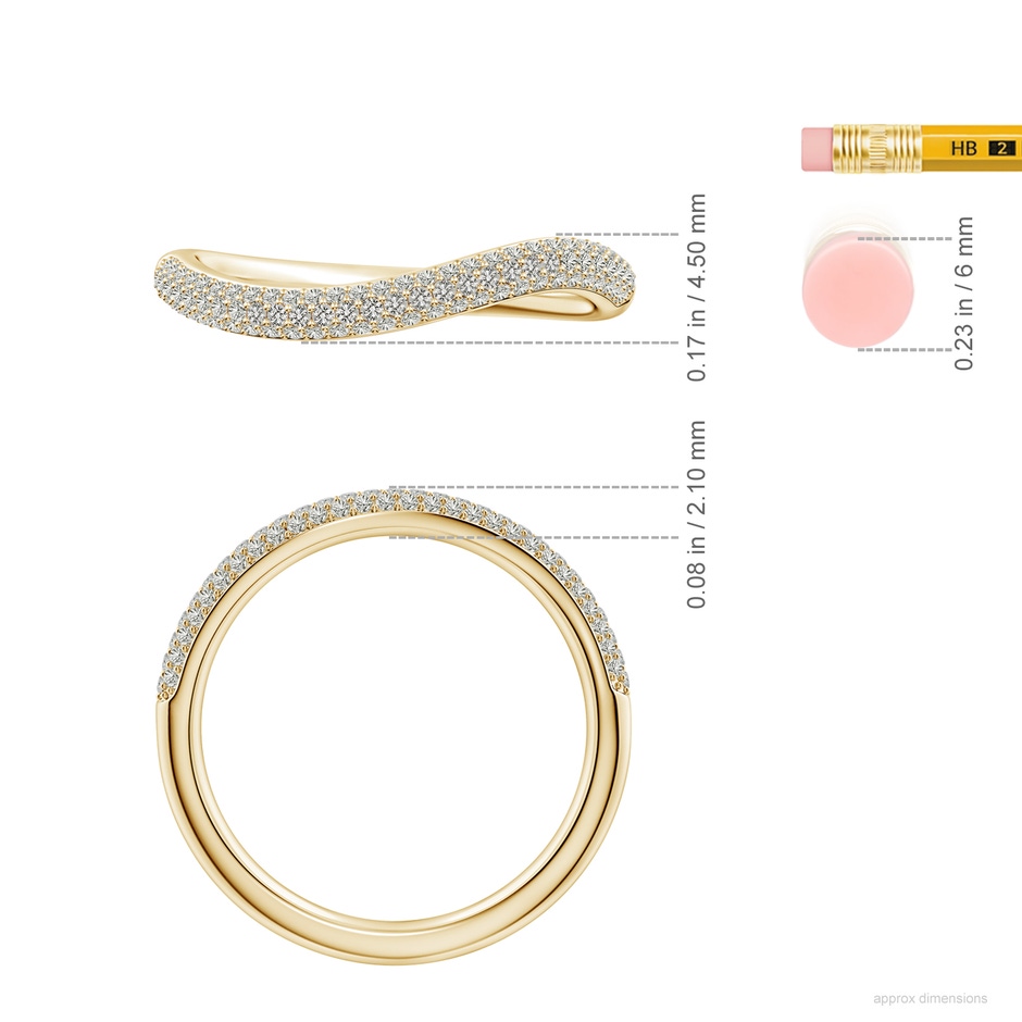1mm KI3 Diamond Curved Stackable Wedding Ring in Yellow Gold ruler