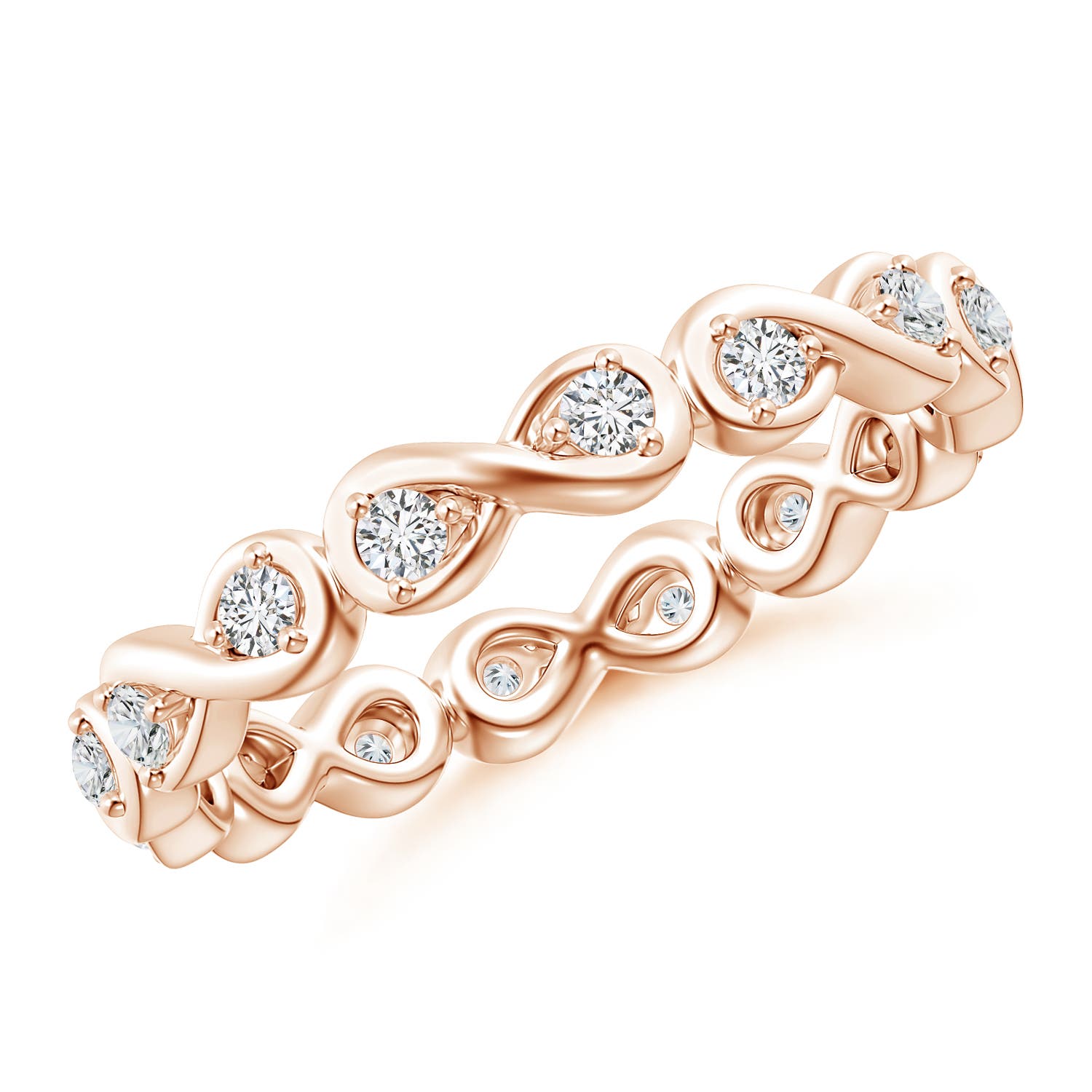 1.8mm HSI2 Prong Set Round Diamond Infinity Knot Wedding Ring in 55 Rose Gold