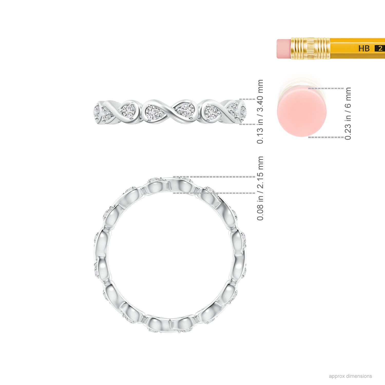 1.8mm HSI2 Prong Set Round Diamond Infinity Knot Wedding Ring in 55 White Gold - ruler