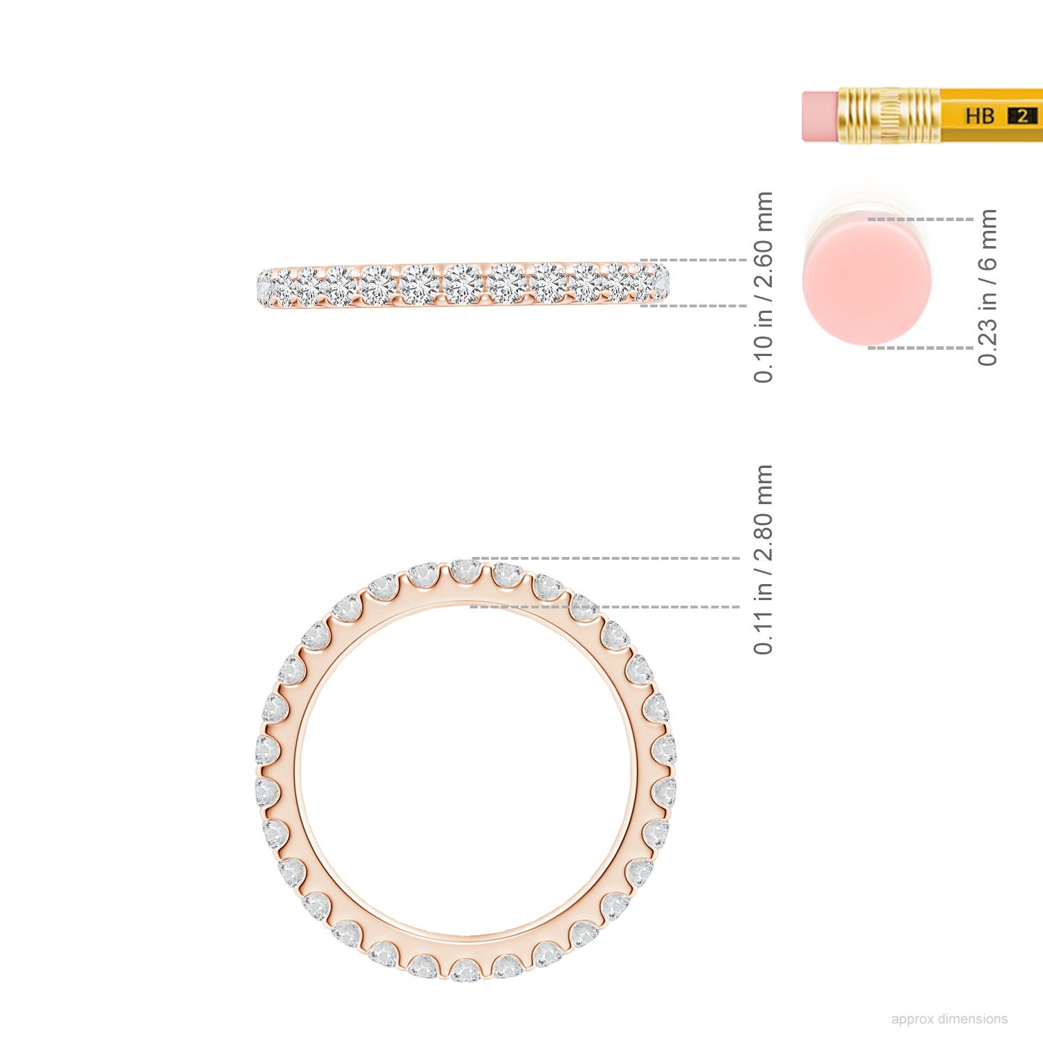 2mm HSI2 Shared Prong-Set Diamond Eternity Wedding Band for Her in 60 Rose Gold - ruler