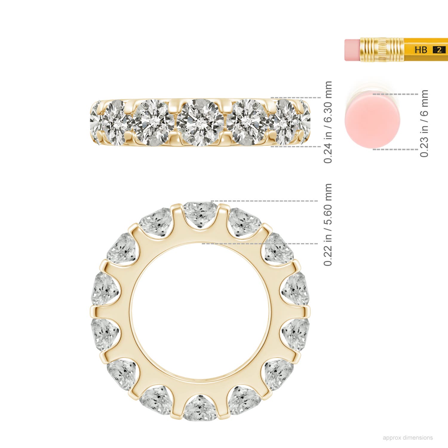 5.4mm KI3 Shared Prong-Set Diamond Eternity Wedding Band for Her in 75 Yellow Gold - ruler