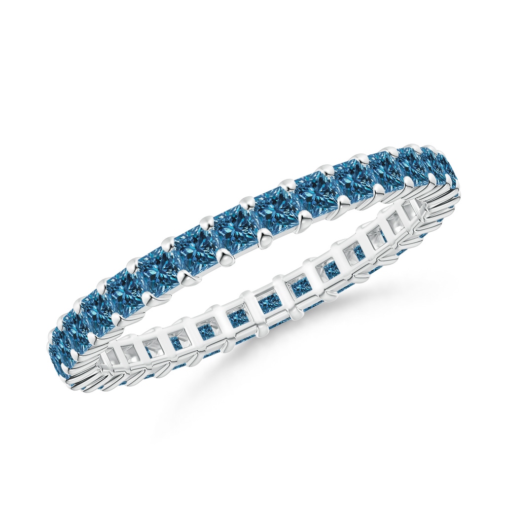 1.8mm AAA Prong Set Princess Enhanced Blue Diamond Eternity Wedding Ring in 70 White Gold