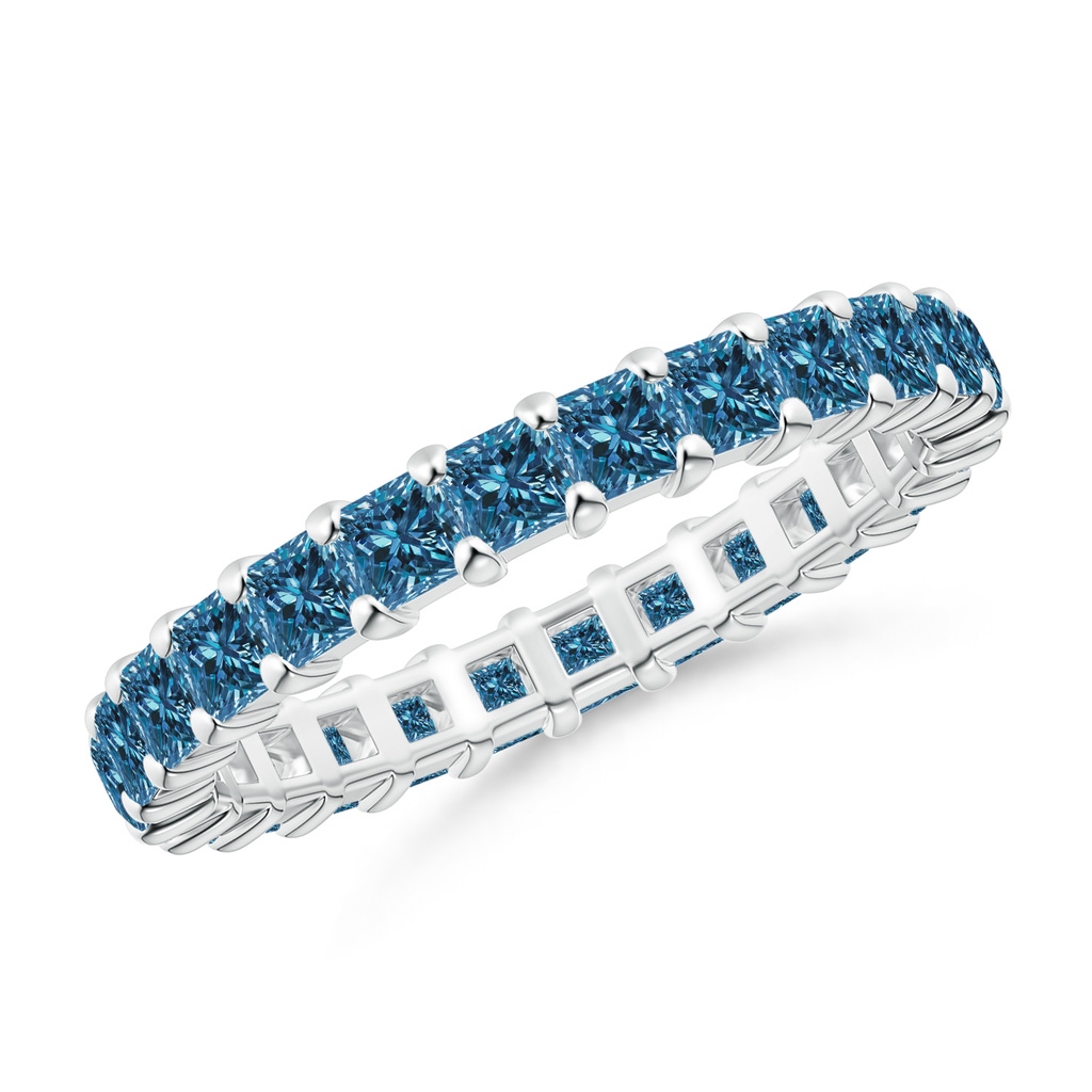 2.3mm AAA Prong Set Princess Enhanced Blue Diamond Eternity Wedding Ring in 70 White Gold