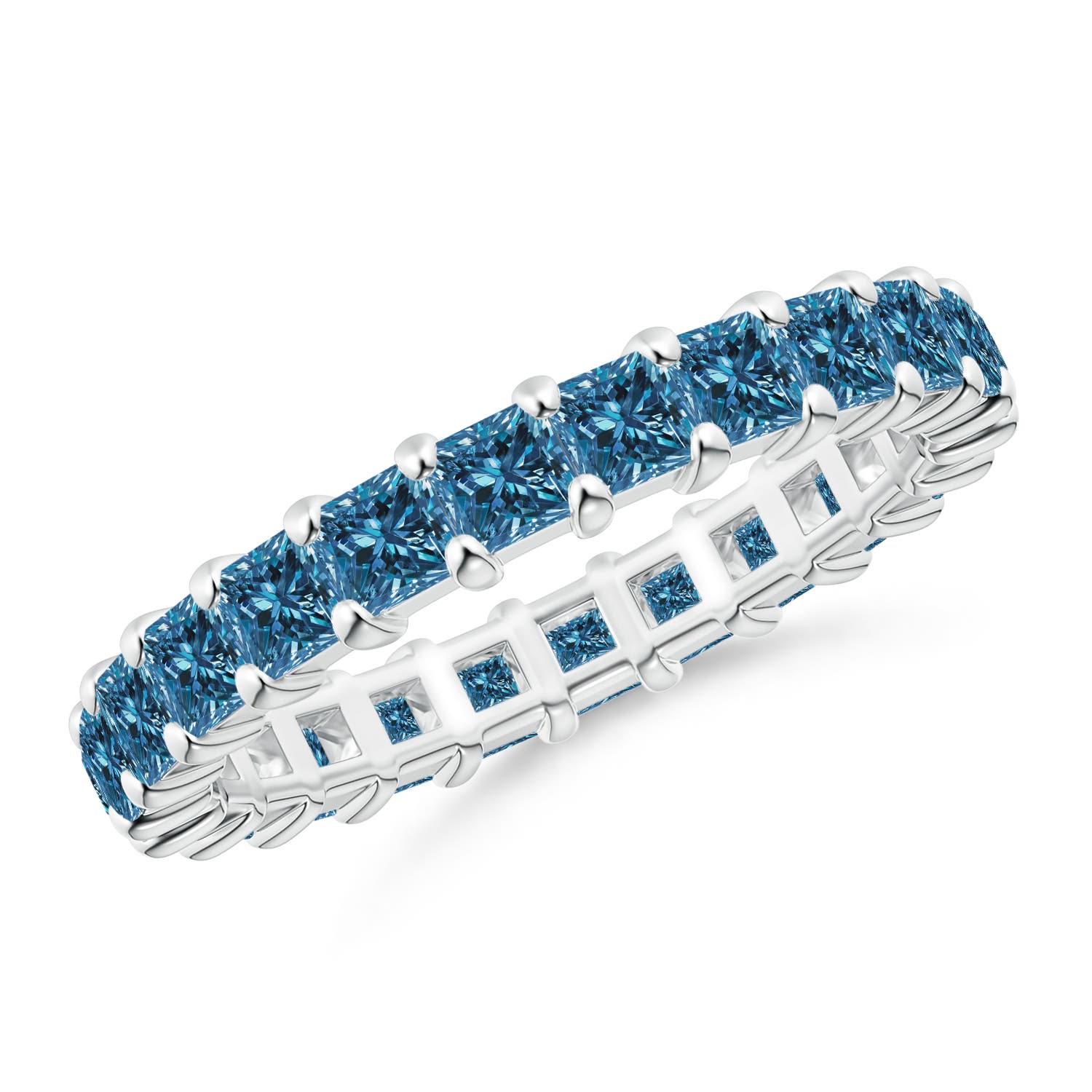 2.9mm AAA Prong Set Princess Enhanced Blue Diamond Eternity Wedding Ring in 55 P950 Platinum