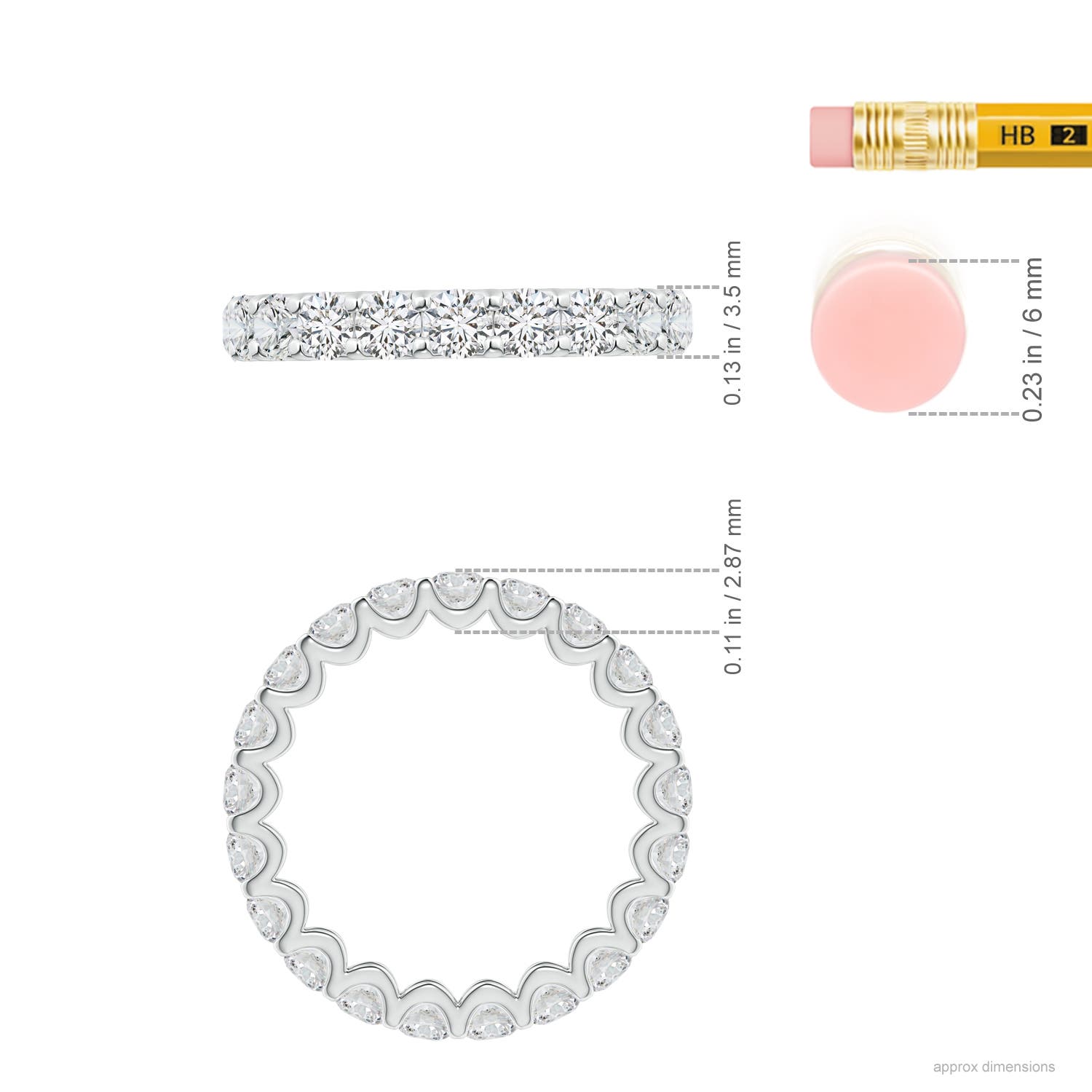 3mm HSI2 Prong Set Diamond Full Eternity Wedding Ring in 55 P950 Platinum - ruler