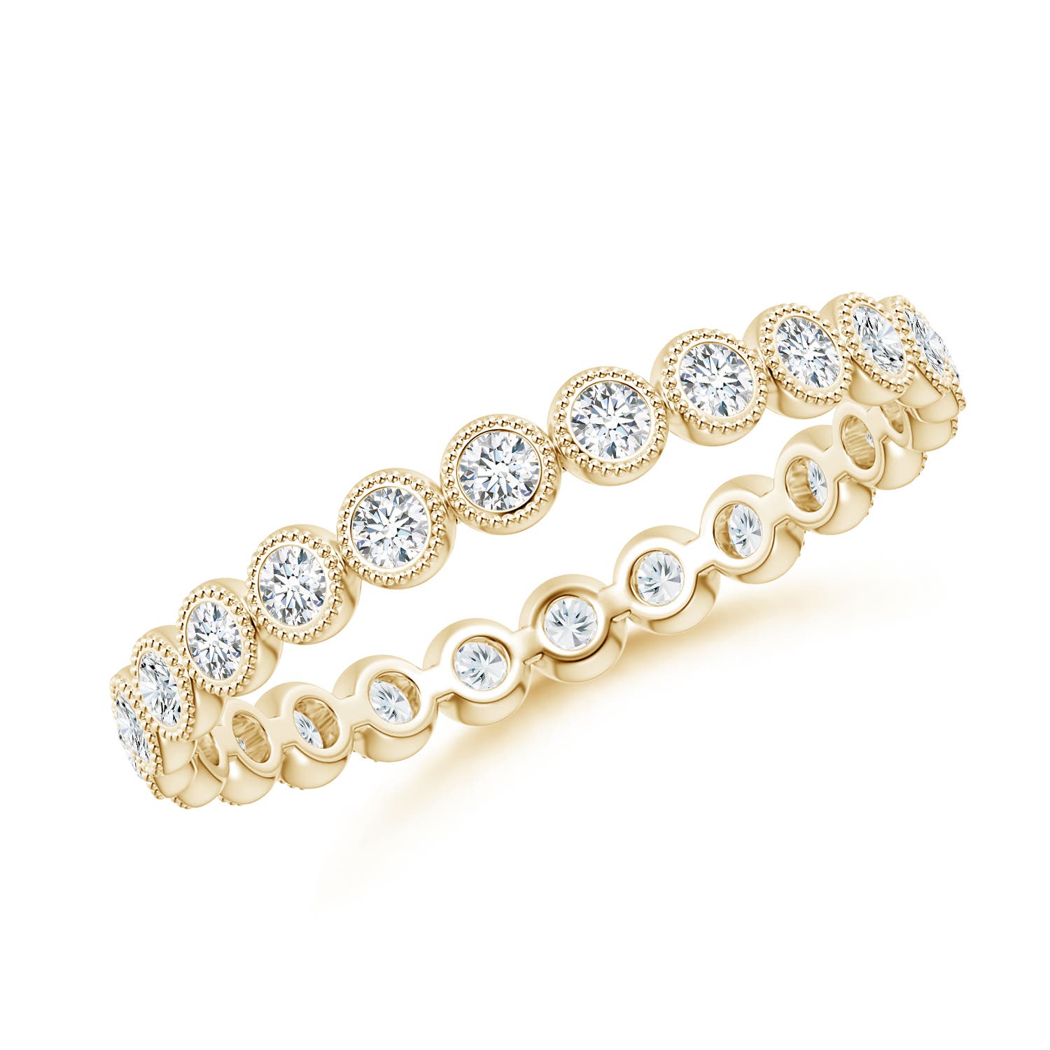 1.4mm GVS2 Milgrain Bezel-Set Diamond Eternity Wedding Ring in 55 18CT Yellow Gold