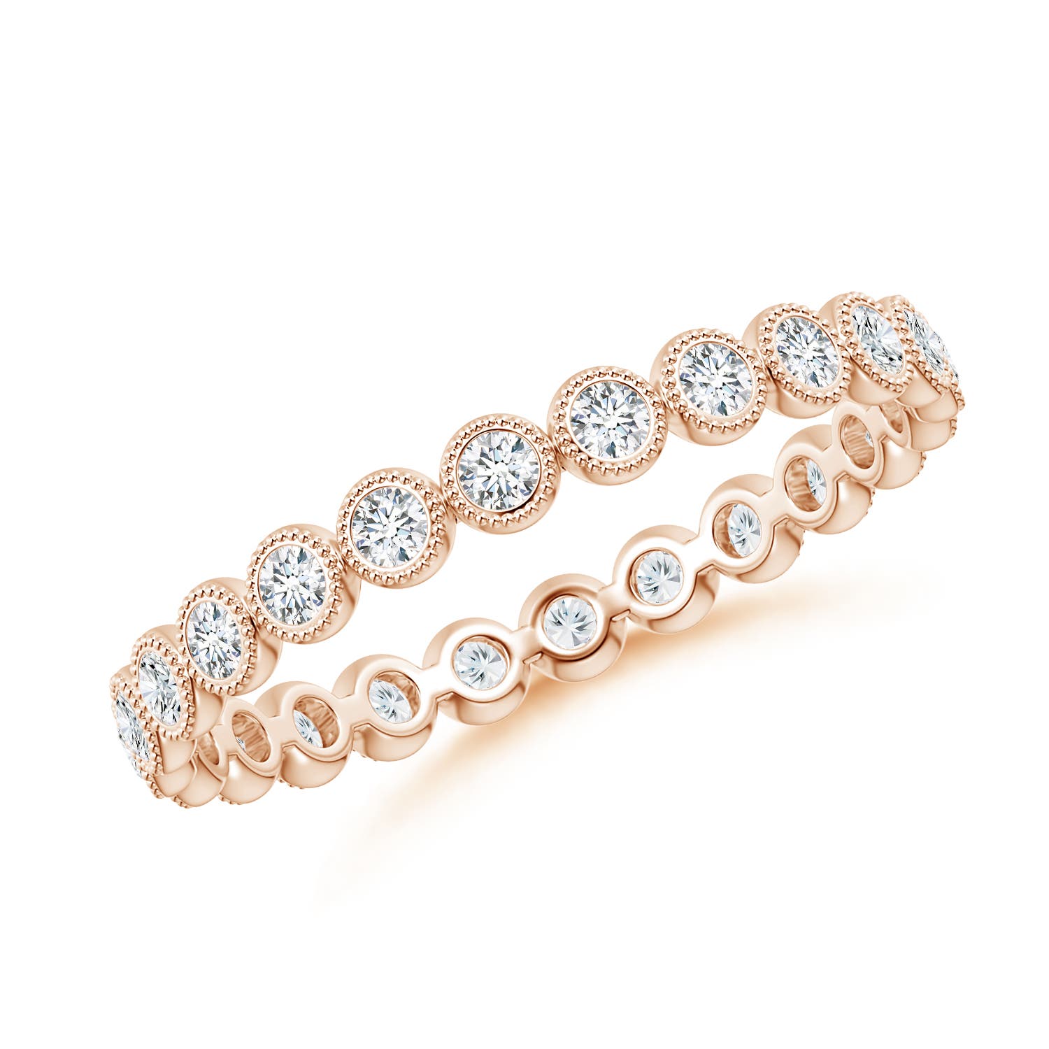 1.4mm GVS2 Milgrain Bezel-Set Diamond Eternity Wedding Ring in 55 Rose Gold