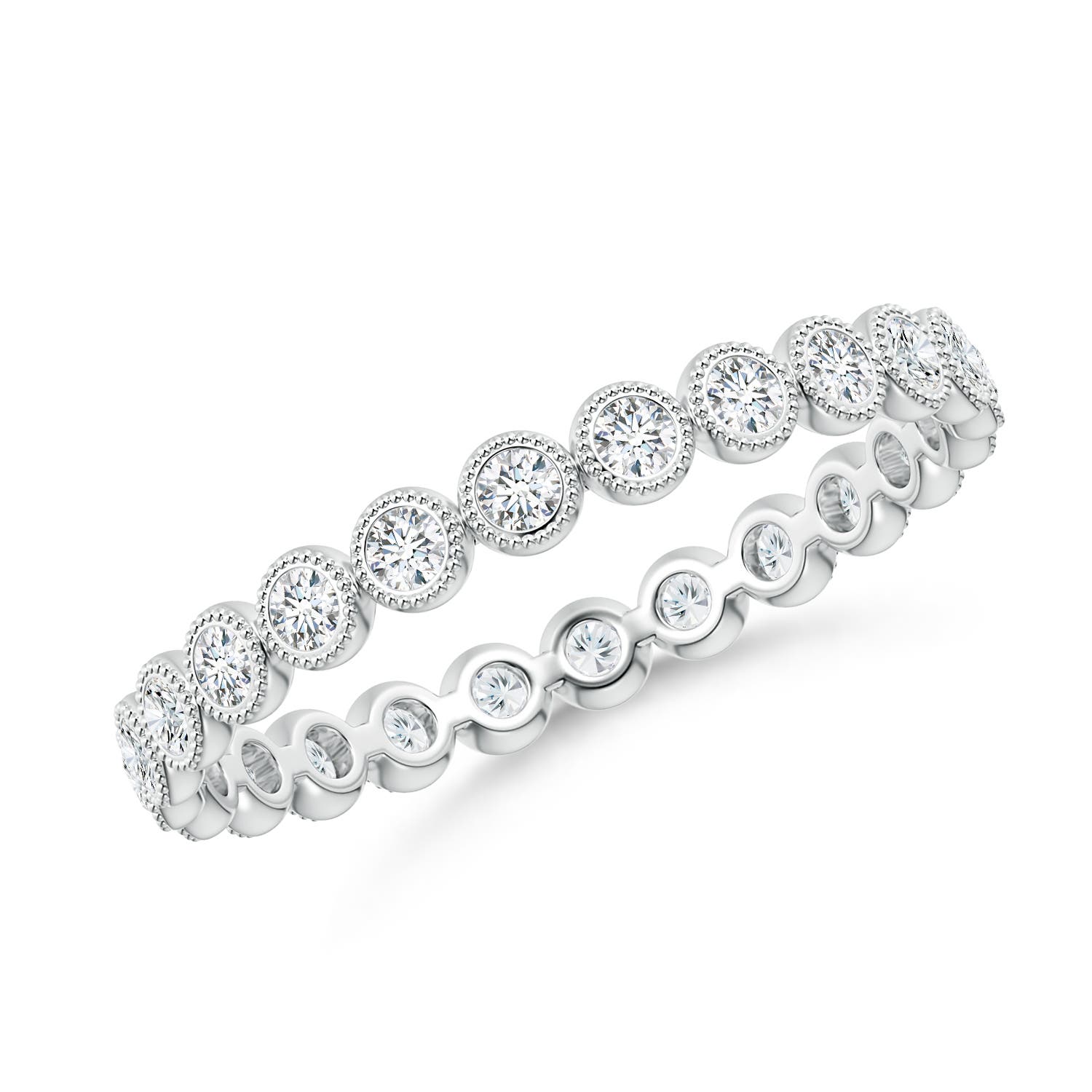 1.4mm GVS2 Milgrain Bezel-Set Diamond Eternity Wedding Ring in 60 18CT White Gold