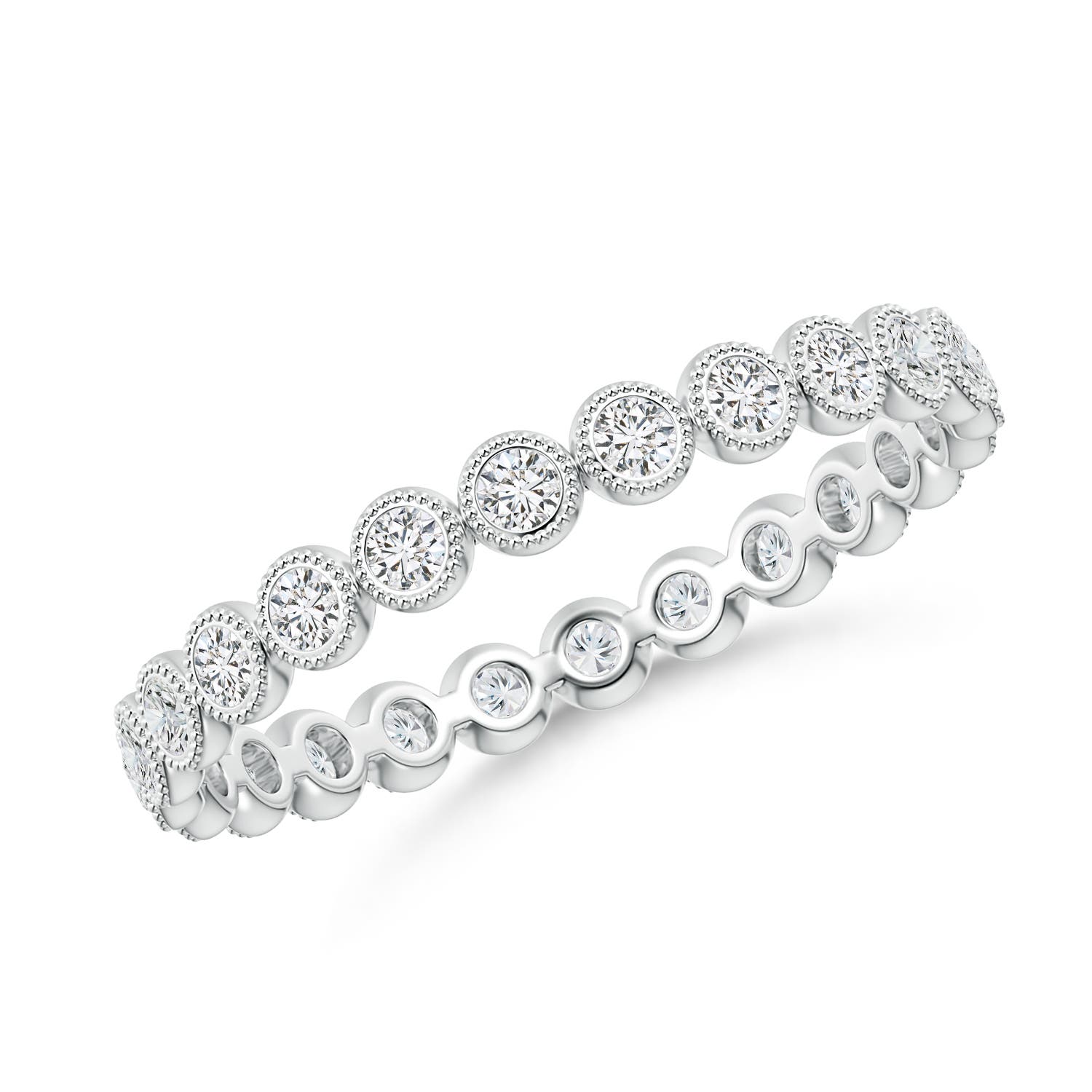1.4mm HSI2 Milgrain Bezel-Set Diamond Eternity Wedding Ring in 65 White Gold