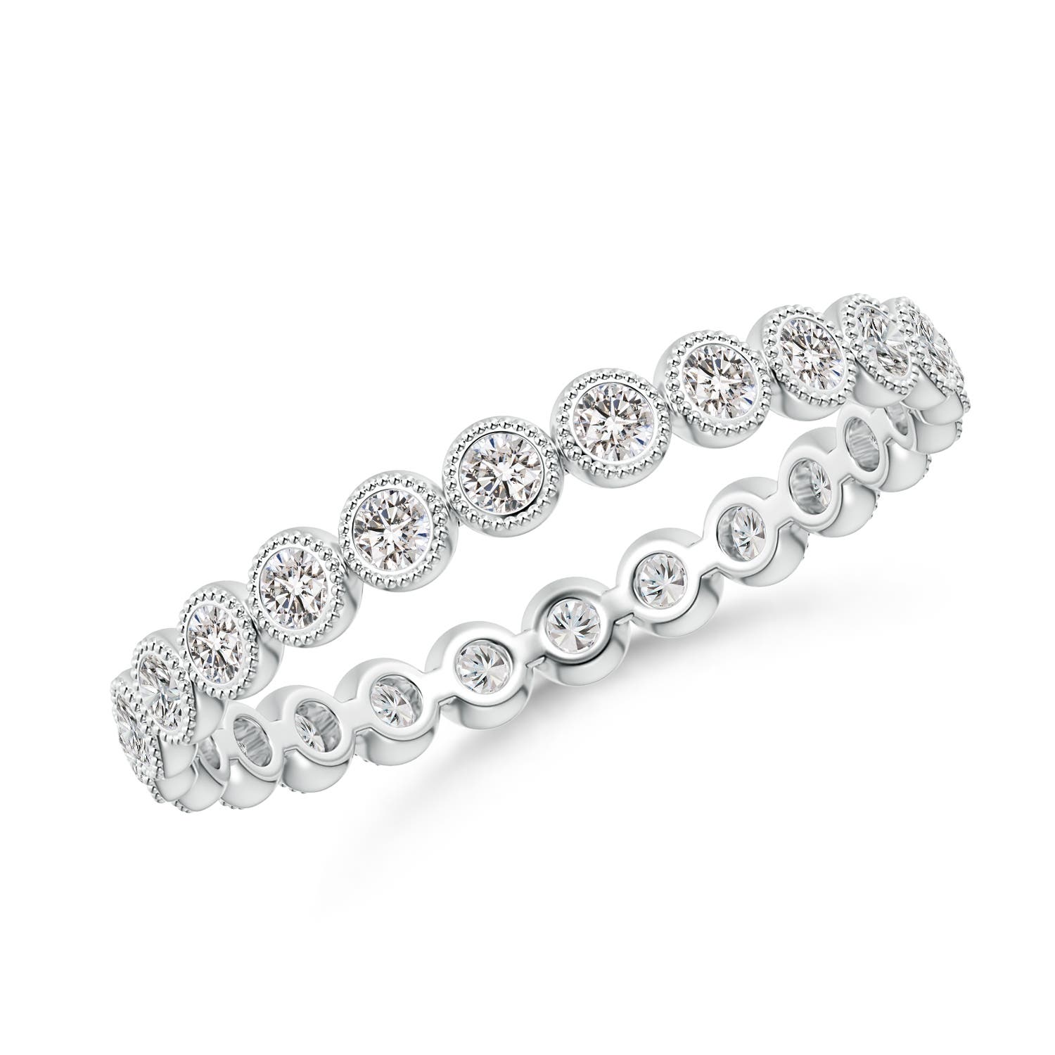 1.4mm IJI1I2 Milgrain Bezel-Set Diamond Eternity Wedding Ring in 75 P950 Platinum