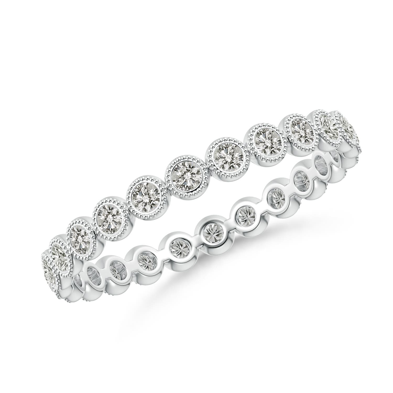 1.4mm KI3 Milgrain Bezel-Set Diamond Eternity Wedding Ring in 55 White Gold