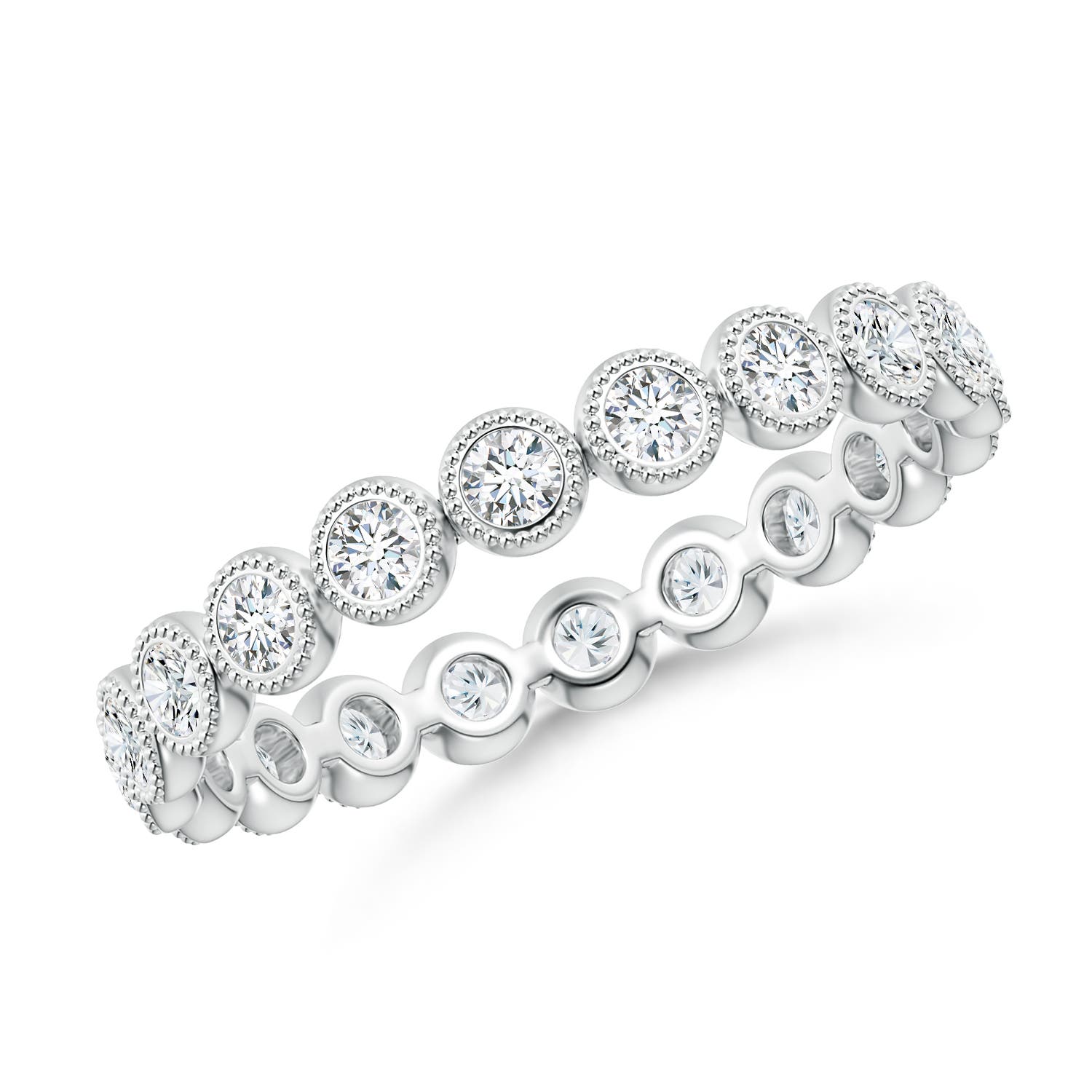 1.8mm GVS2 Milgrain Bezel-Set Diamond Eternity Wedding Ring in 60 White Gold