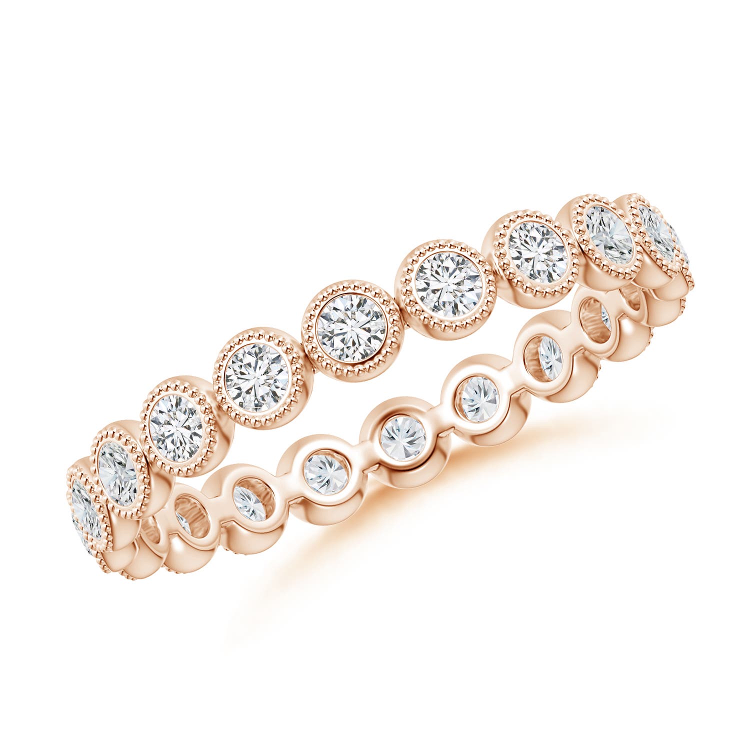 1.8mm HSI2 Milgrain Bezel-Set Diamond Eternity Wedding Ring in 70 Rose Gold
