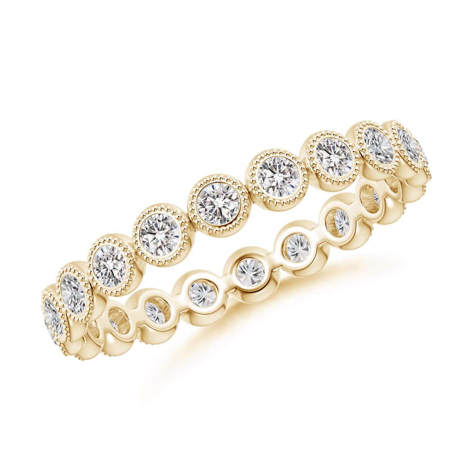 1.8mm IJI1I2 Milgrain Bezel-Set Diamond Eternity Wedding Ring in 60 Yellow Gold