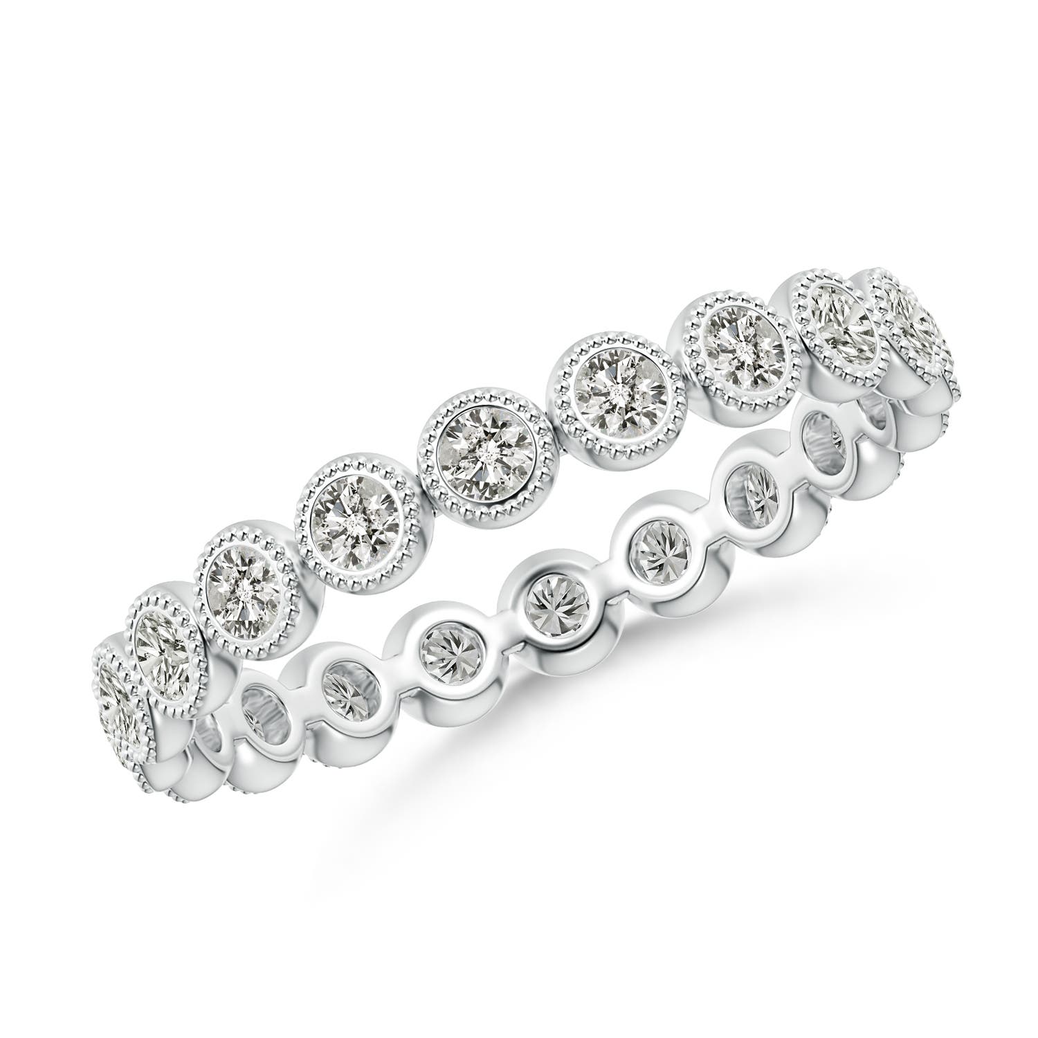 1.8mm KI3 Milgrain Bezel-Set Diamond Eternity Wedding Ring in 65 White Gold