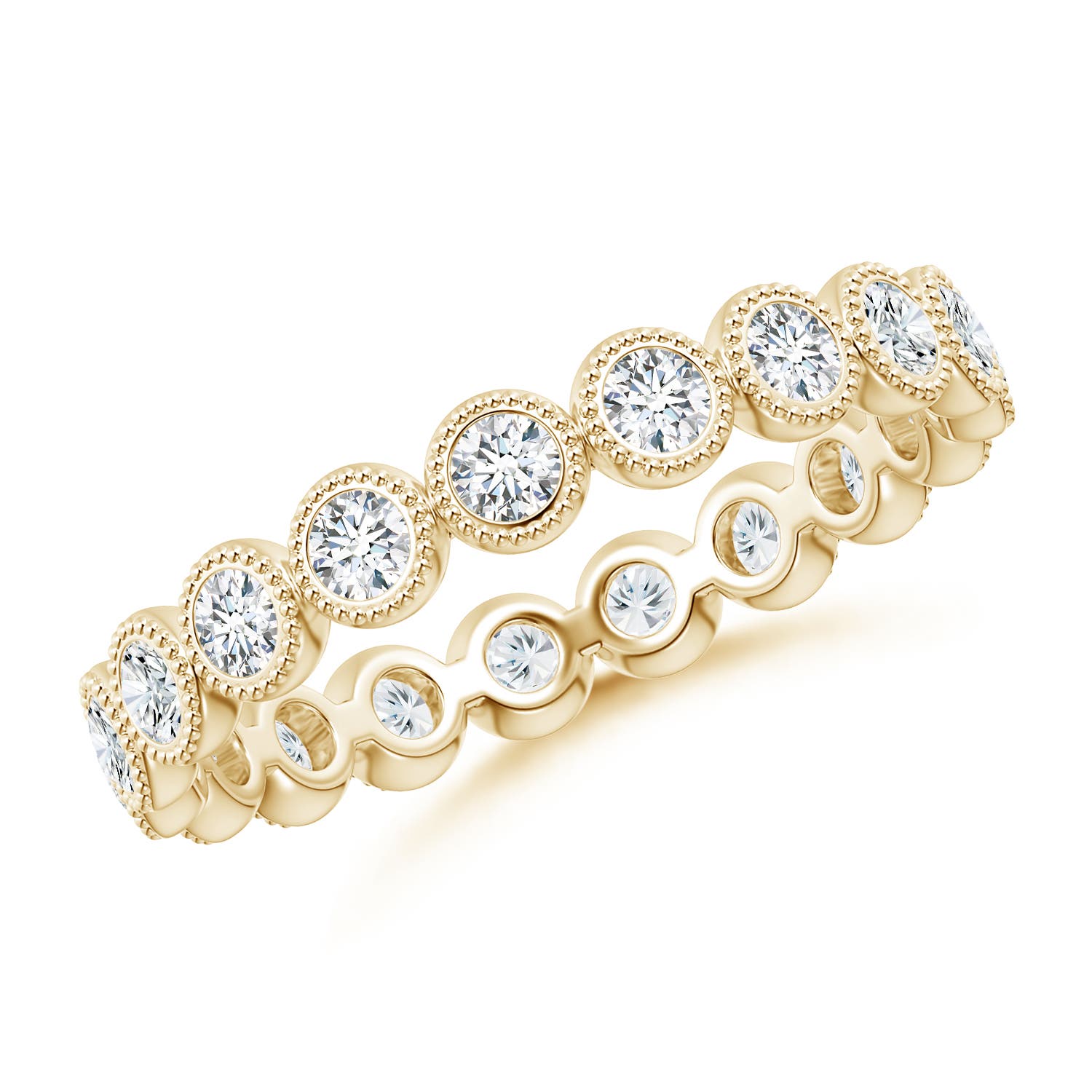 2.1mm GVS2 Milgrain Bezel-Set Diamond Eternity Wedding Ring in 55 Yellow Gold