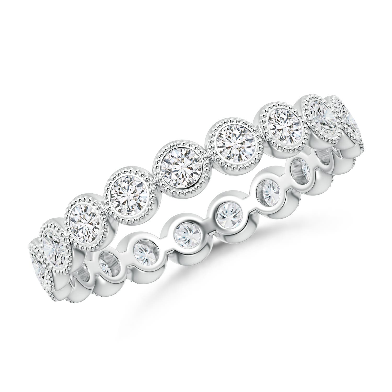 2.1mm HSI2 Milgrain Bezel-Set Diamond Eternity Wedding Ring in 55 18K White Gold