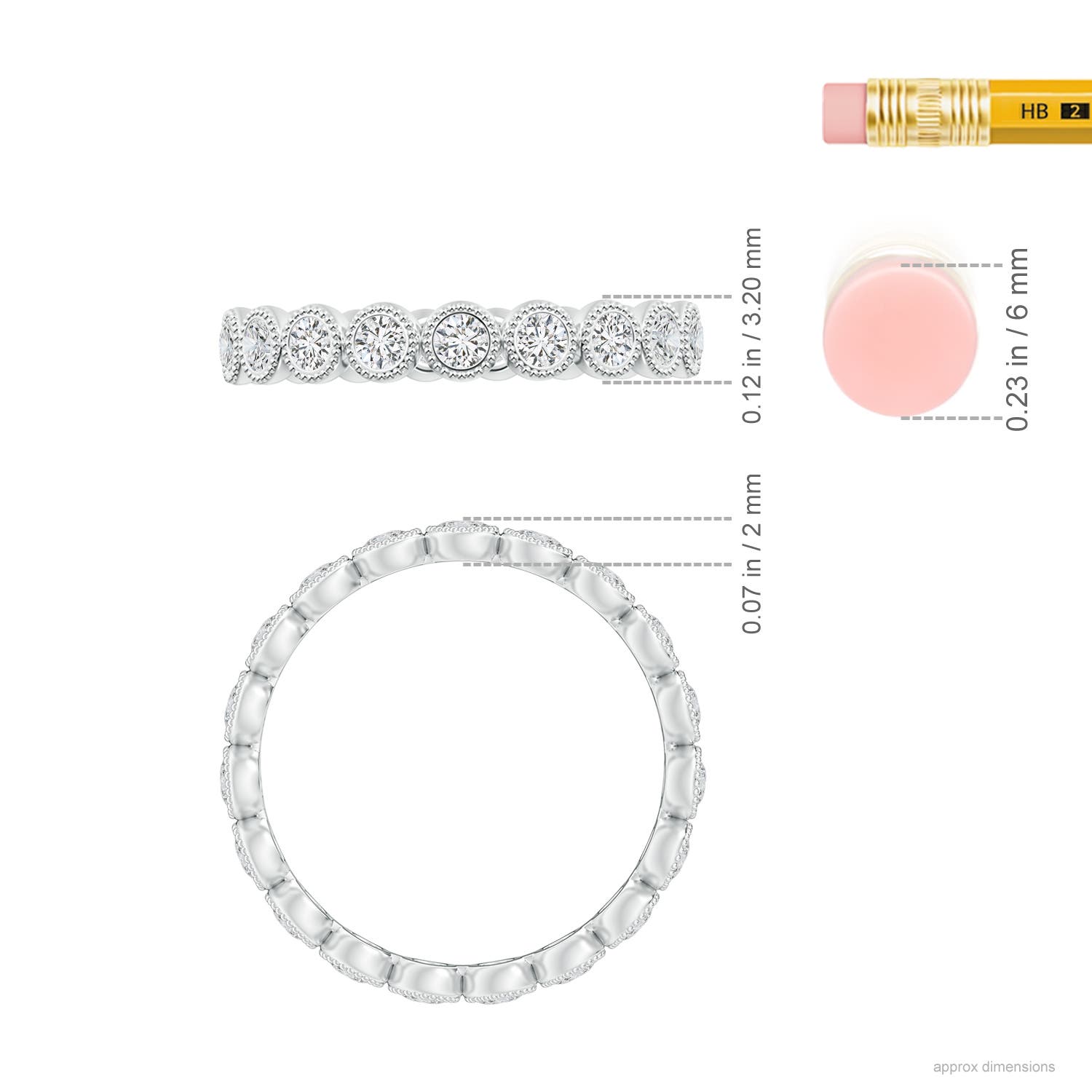 2.1mm HSI2 Milgrain Bezel-Set Diamond Eternity Wedding Ring in 55 P950 Platinum - ruler