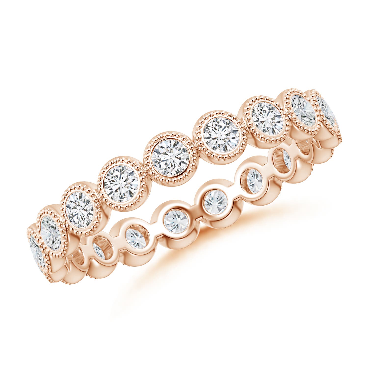 2.1mm HSI2 Milgrain Bezel-Set Diamond Eternity Wedding Ring in 70 Rose Gold
