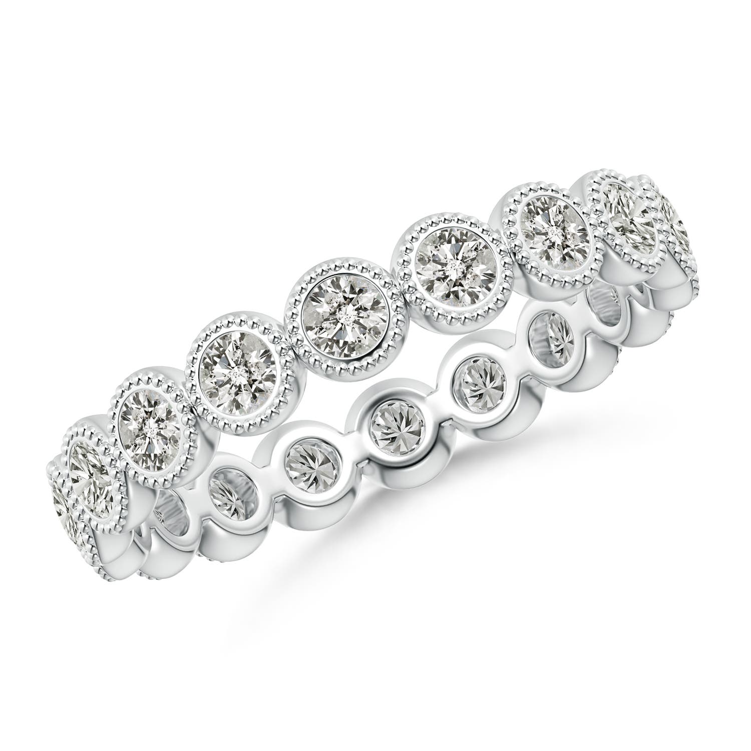 2.4mm KI3 Milgrain Bezel-Set Diamond Eternity Wedding Ring in 65 18K White Gold