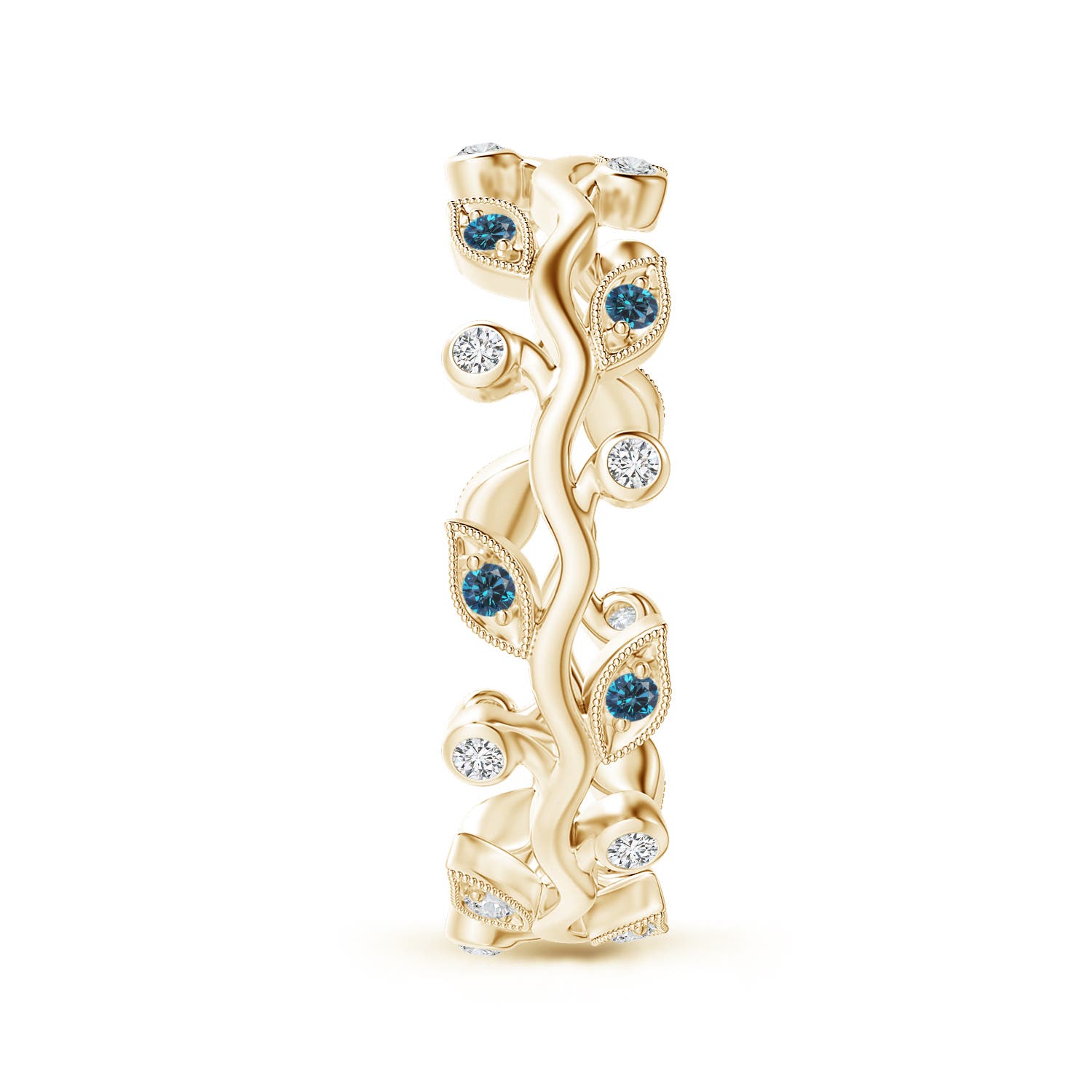 1.3mm AAA Enhanced Blue Diamond Vine and Leaf Eternity Ring in 55 18K Yellow Gold - side 2