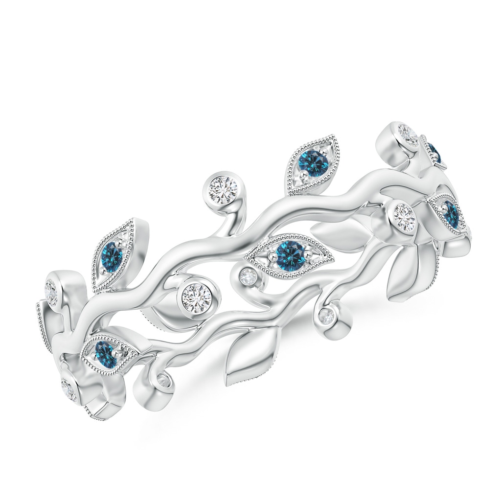 1.3mm AAA Enhanced Blue Diamond Vine and Leaf Eternity Ring in 55 White Gold