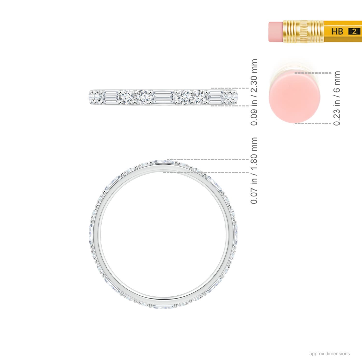 3x1.5mm GVS2 Baguette and Round Diamond Eternity Wedding Ring in 60 P950 Platinum - ruler