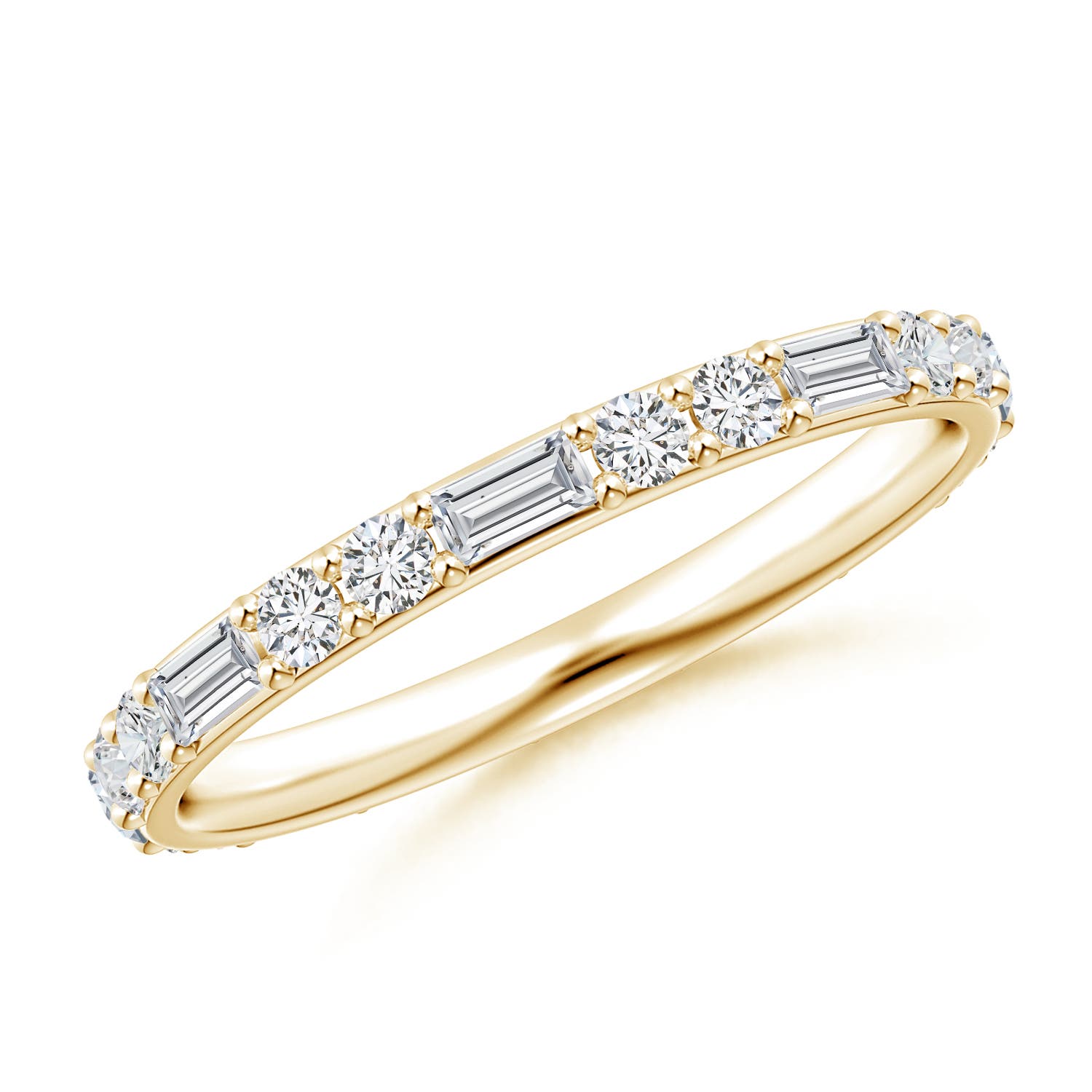3x1.5mm HSI2 Baguette and Round Diamond Eternity Wedding Ring in 55 Yellow Gold