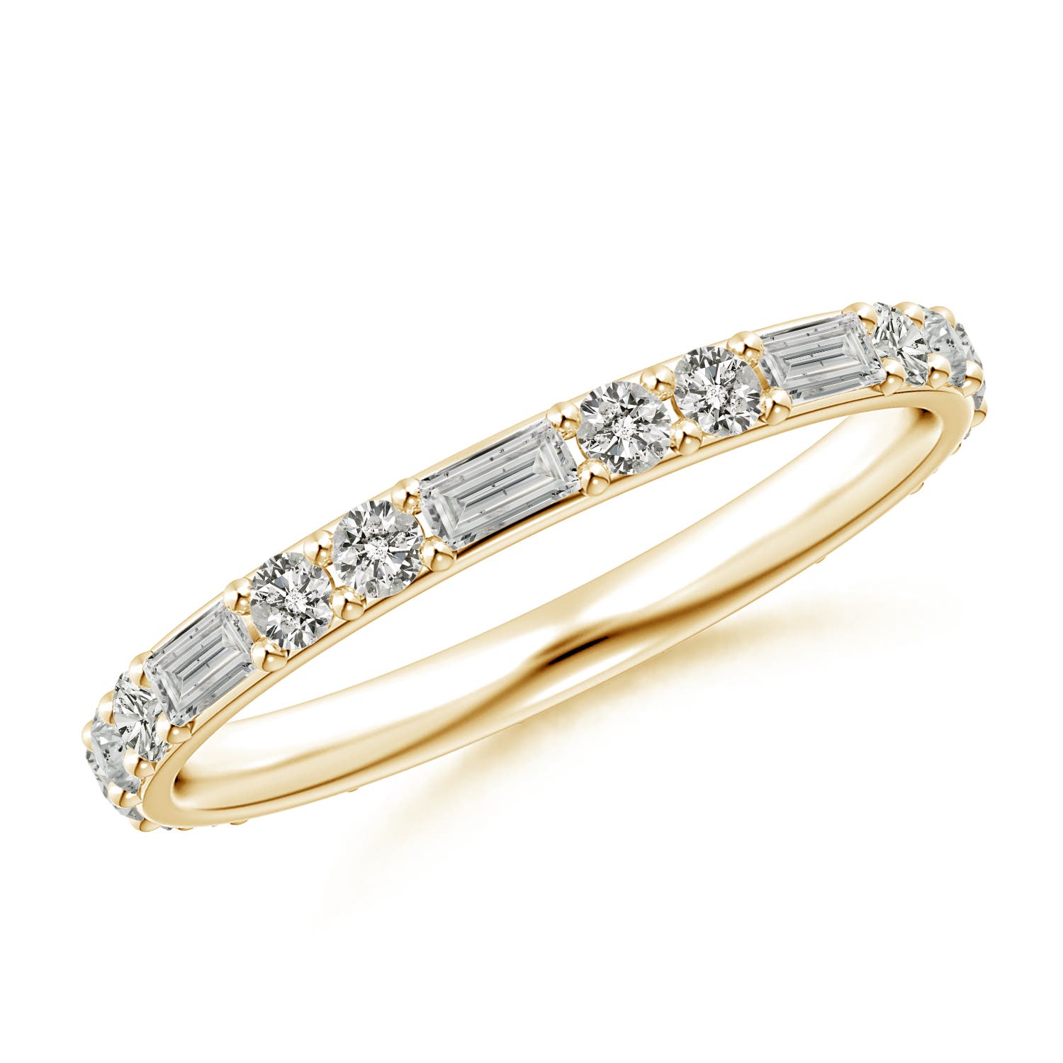 3x1.5mm KI3 Baguette and Round Diamond Eternity Wedding Ring in 55 Yellow Gold