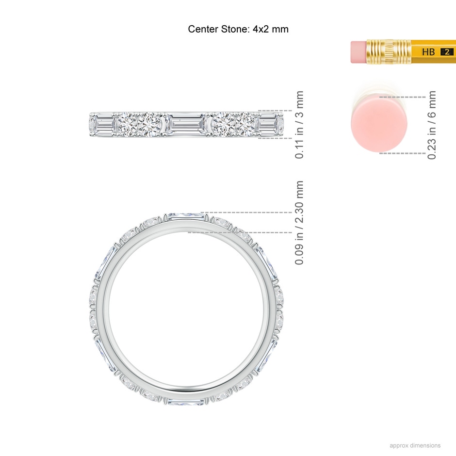 4x2mm HSI2 Baguette and Round Diamond Eternity Wedding Ring in 75 White Gold ruler