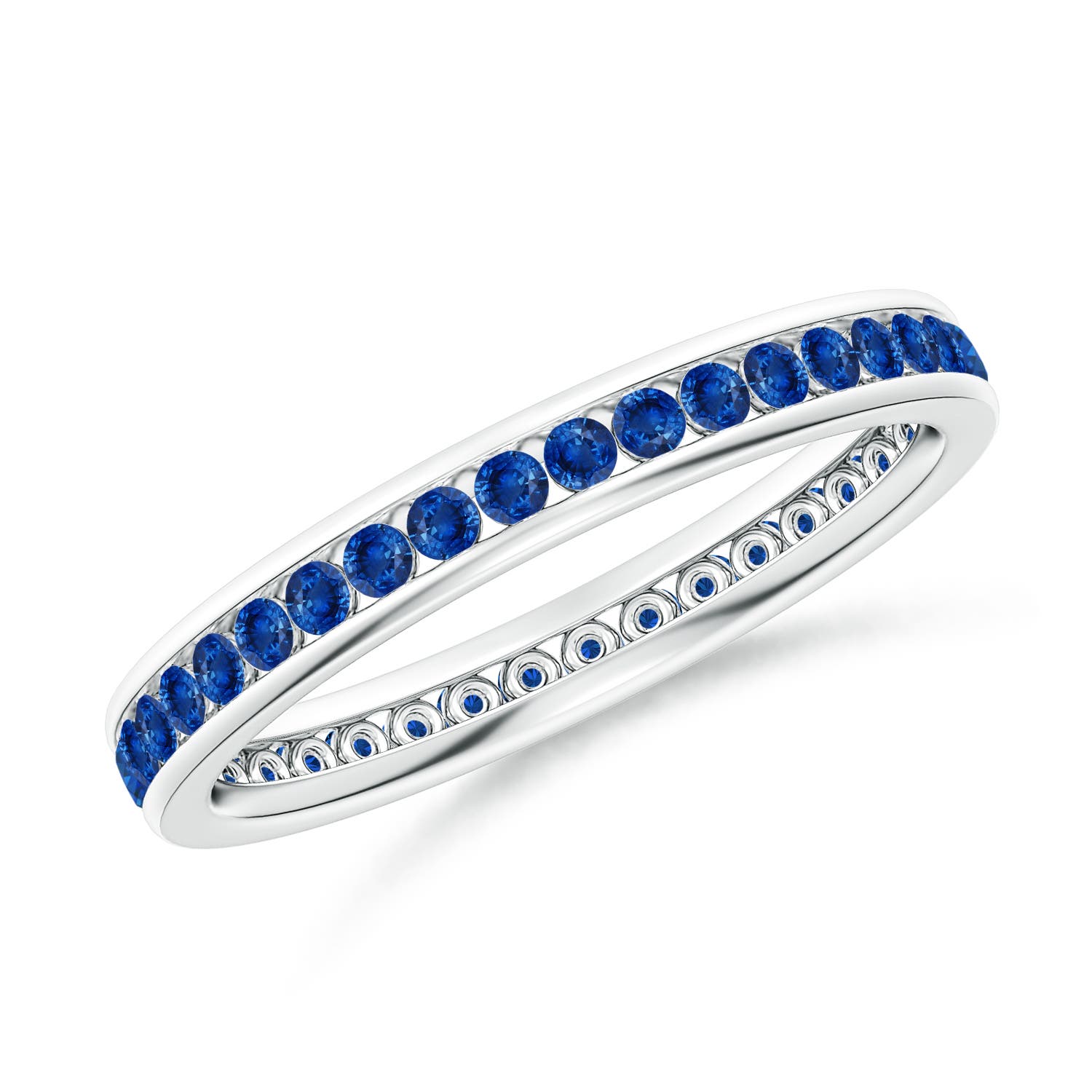 1.5mm AAA Channel Set Eternity Sapphire Wedding Ring in 65 18K White Gold