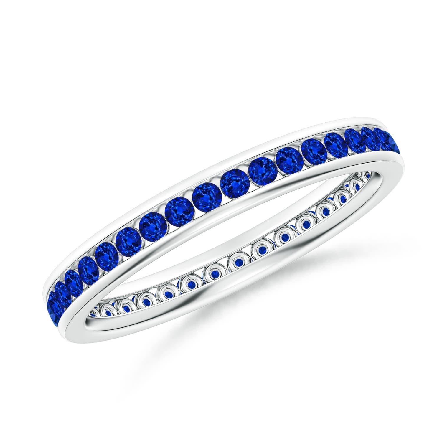 1.5mm AAAA Channel Set Eternity Sapphire Wedding Ring in 55 18K White Gold